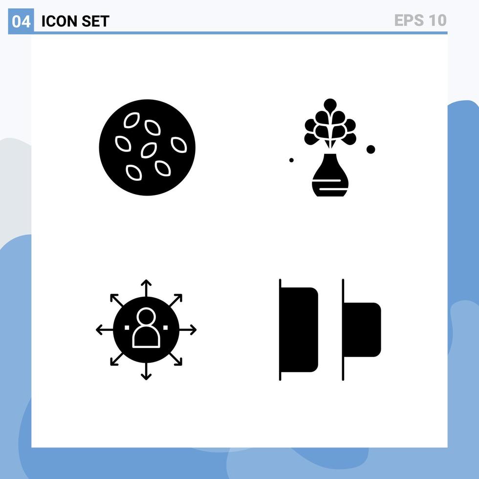 4 solides Glyphenkonzept für mobile Websites und Apps Samen Pfeile Seamus Pflanze Job editierbare Vektordesign-Elemente vektor