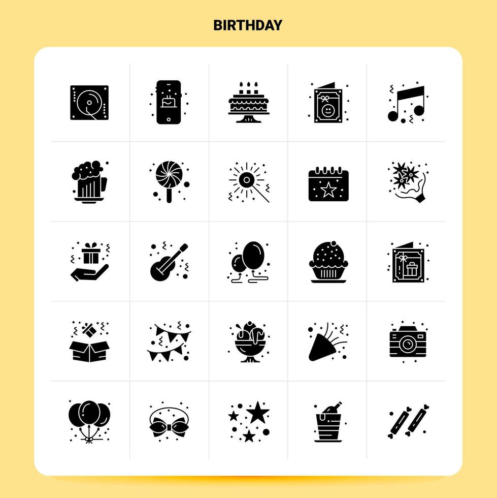 solide 25 Geburtstag Icon Set Vektor Glyphe Stil Design schwarze Icons Set Web und mobile Geschäftsideen Design Vektor Illustration