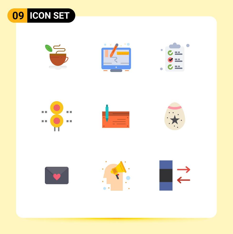 9 universelle flache Farbschilder Symbole der Check-Train-Checkliste Verkehrszeichen editierbare Vektordesign-Elemente vektor