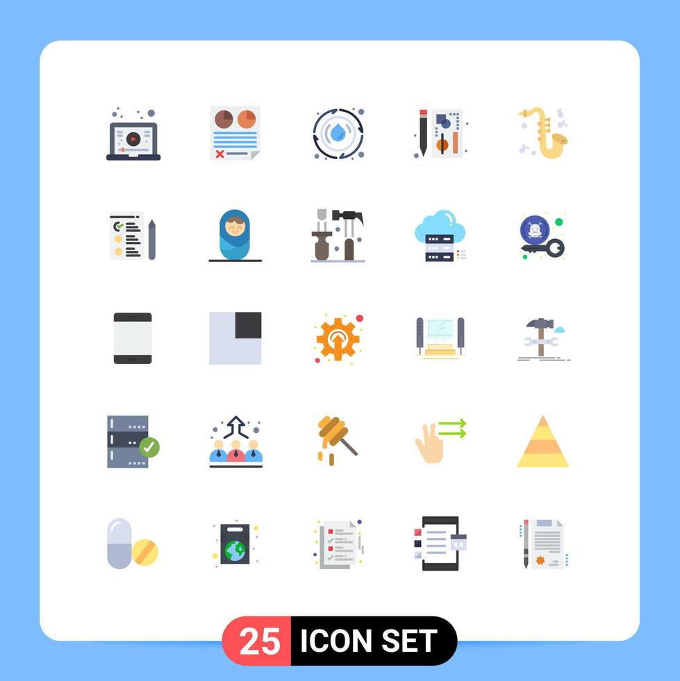 universelle Symbolsymbole Gruppe von 25 modernen flachen Farben von Webdiagrammberichtsdiagrammenergie editierbare Vektordesignelemente vektor