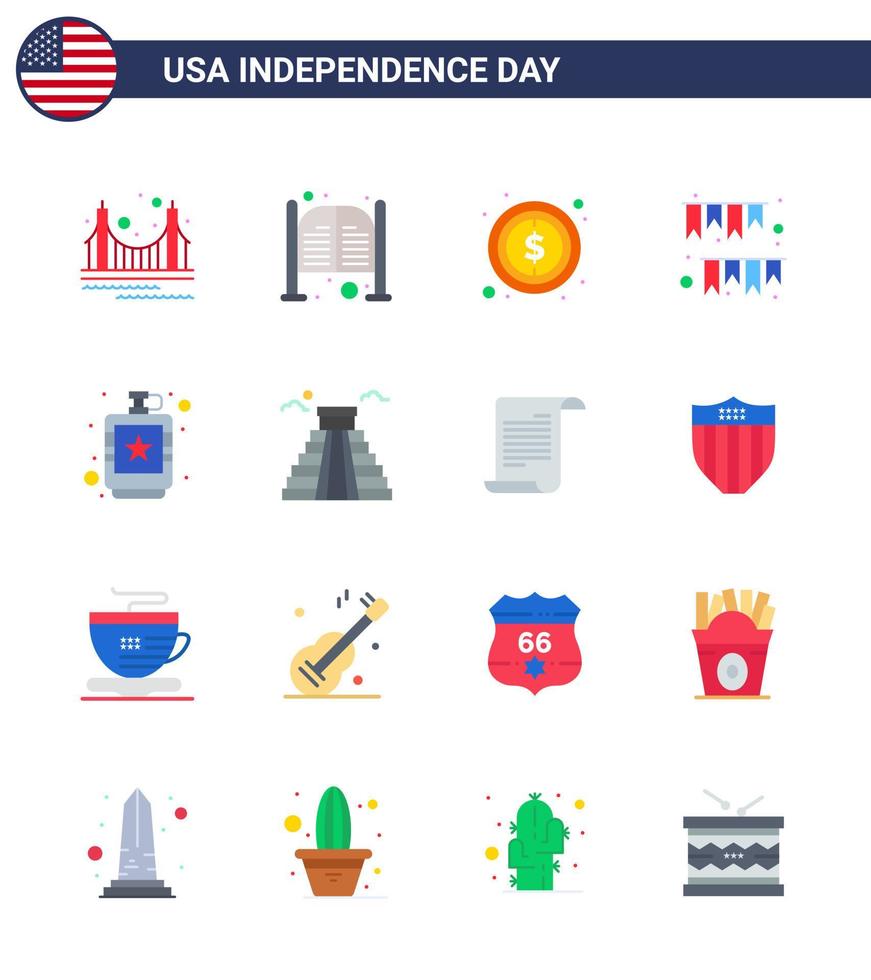 Stock Vektor Icon Pack von American Day 16 Zeilenzeichen und Symbolen für die Dekoration Girlande Tag American Day Dollar editierbare Usa Day Vektor Design Elemente