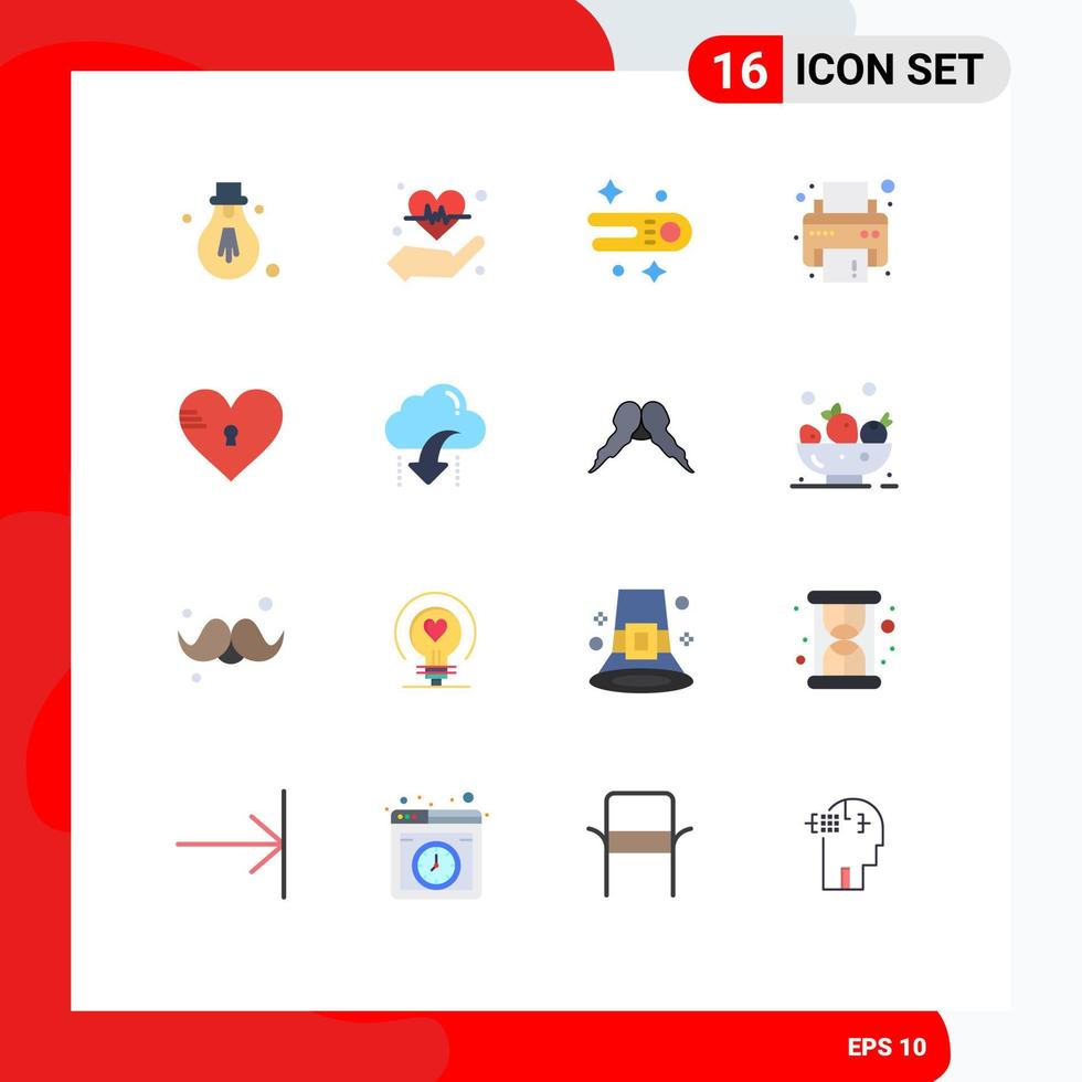 uppsättning av 16 modern ui ikoner symboler tecken för tycka om hjärta komet säkra skrivare redigerbar packa av kreativ vektor design element