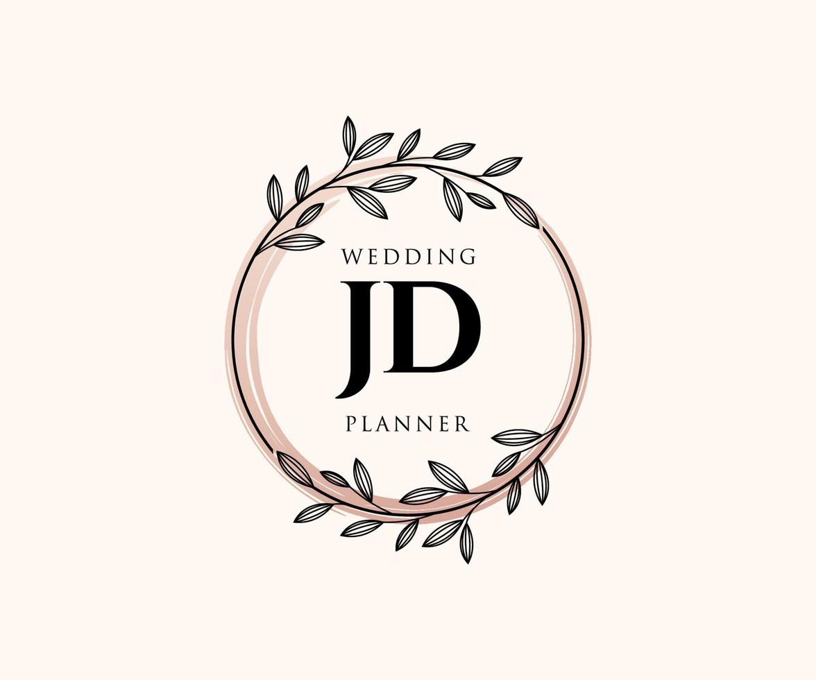 jd initialer brev bröllop monogram logotyper samling, hand dragen modern minimalistisk och blommig mallar för inbjudan kort, spara de datum, elegant identitet för restaurang, boutique, Kafé i vektor