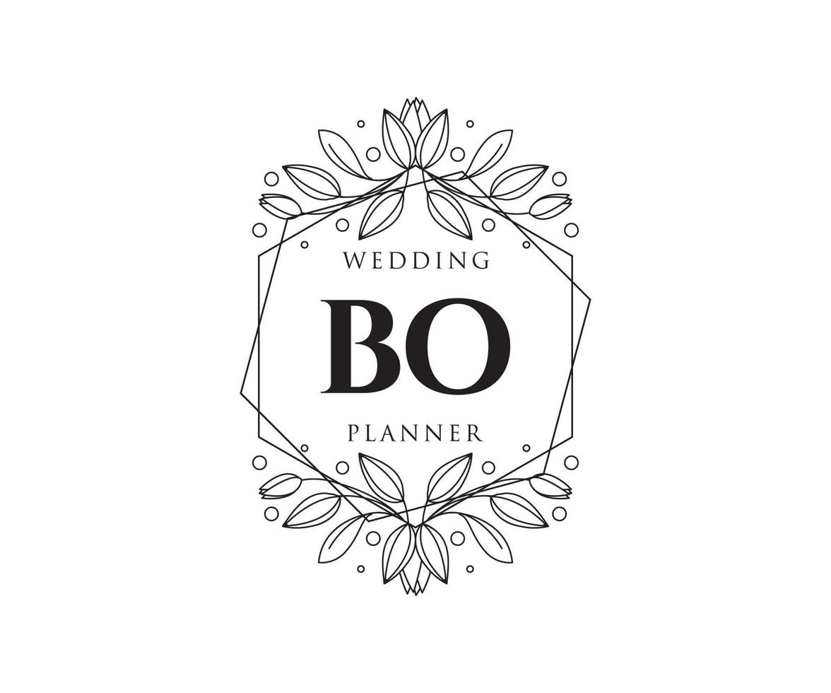 bo initialen brief hochzeitsmonogramm logos sammlung, handgezeichnete moderne minimalistische und florale vorlagen für einladungskarten, save the date, elegante identität für restaurant, boutique, café im vektor