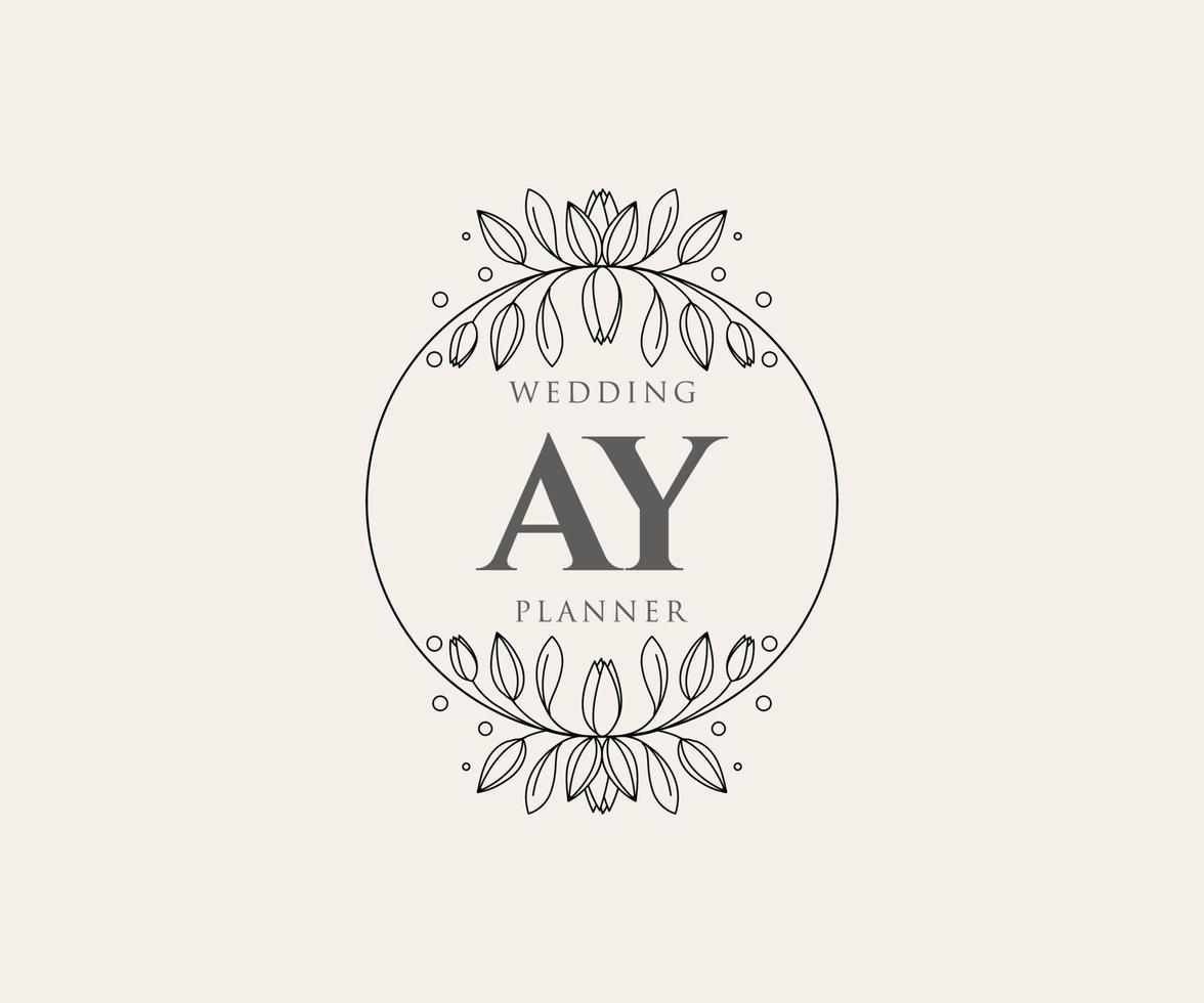 ay initials brief hochzeitsmonogramm logos sammlung, handgezeichnete moderne minimalistische und florale vorlagen für einladungskarten, save the date, elegante identität für restaurant, boutique, café im vektor