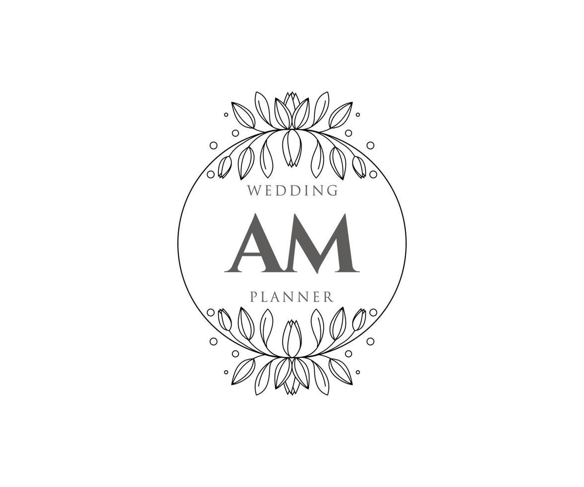 am initialer brev bröllop monogram logotyper samling, hand dragen modern minimalistisk och blommig mallar för inbjudan kort, spara de datum, elegant identitet för restaurang, boutique, Kafé i vektor