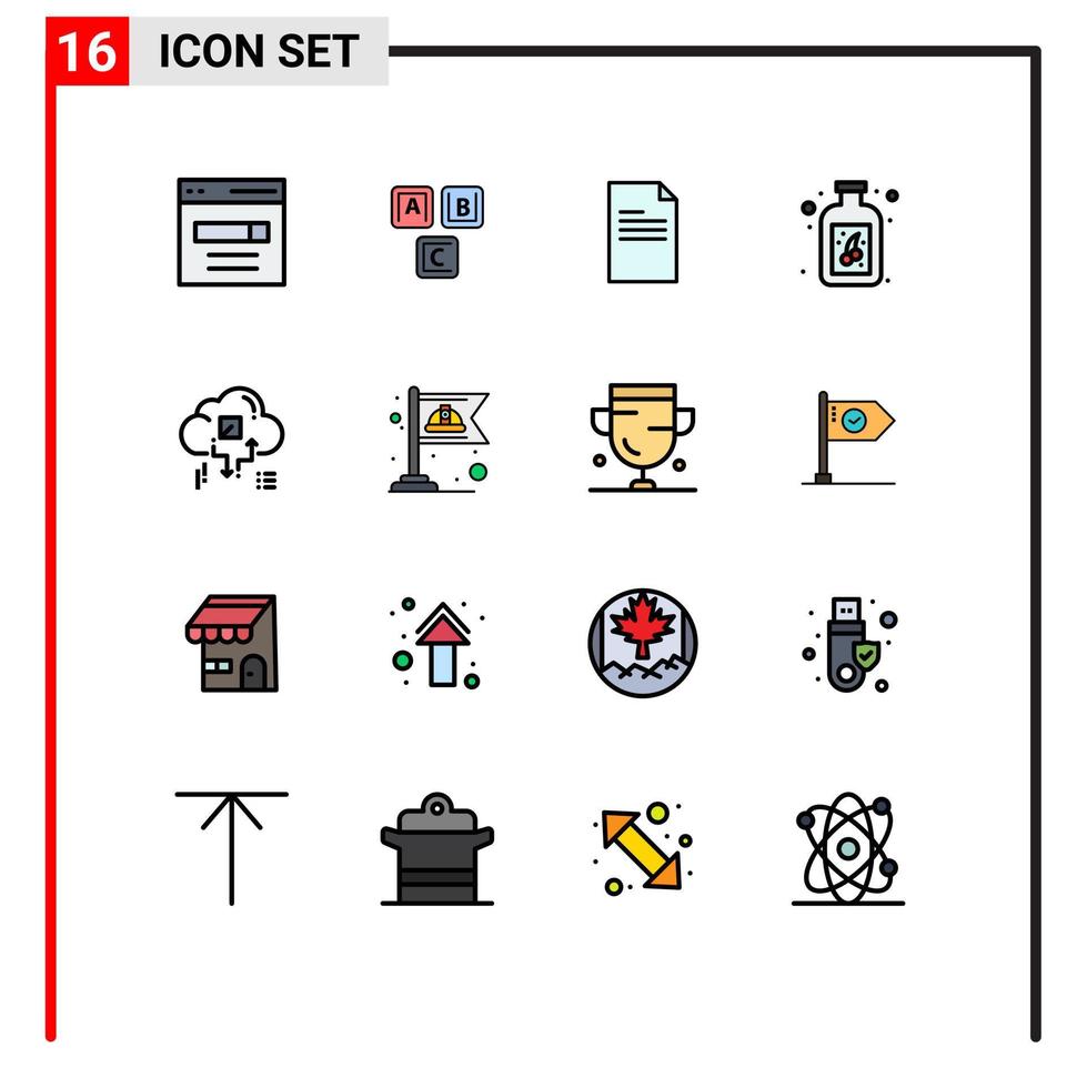 16 flache, farbig gefüllte Zeilenpakete der Benutzeroberfläche mit modernen Zeichen und Symbolen von Wolkenfrucht-Alphabet-Beerendaten editierbare kreative Vektordesign-Elemente vektor