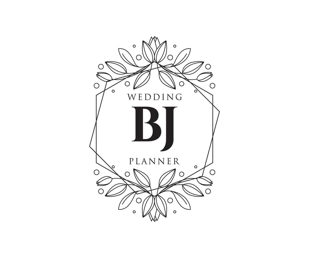 bj initialen brief hochzeitsmonogramm logos sammlung, handgezeichnete moderne minimalistische und florale vorlagen für einladungskarten, save the date, elegante identität für restaurant, boutique, café im vektor