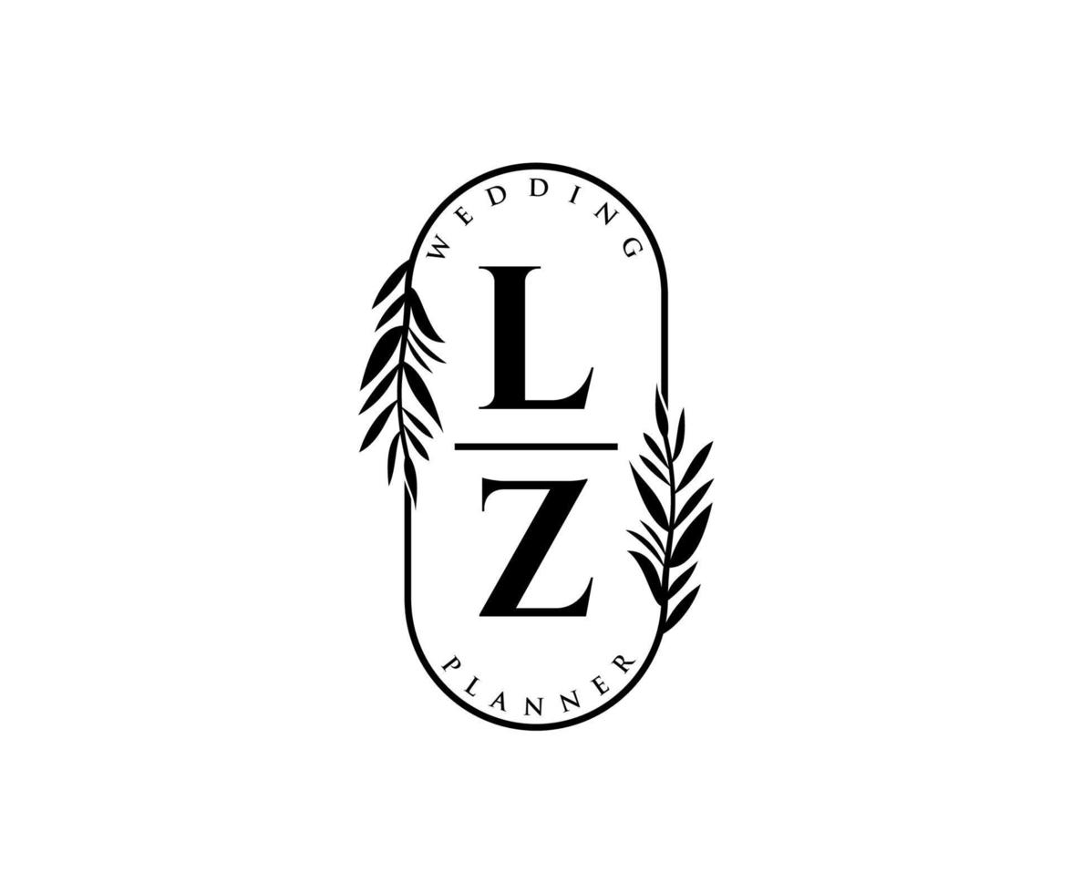 lz initialen brief hochzeitsmonogramm logos sammlung, handgezeichnete moderne minimalistische und florale vorlagen für einladungskarten, save the date, elegante identität für restaurant, boutique, café im vektor