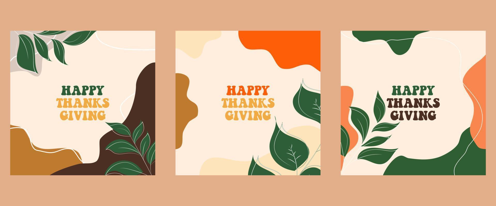 Happy Thanksgiving mit Herbstlaub. handgezeichneter beschriftungstext zum erntedankfest. Vektor-Illustration. Manuskript. Kalligraphisches Design für Druckgrußkarten, Hemden, Banner, Poster. bunt vektor