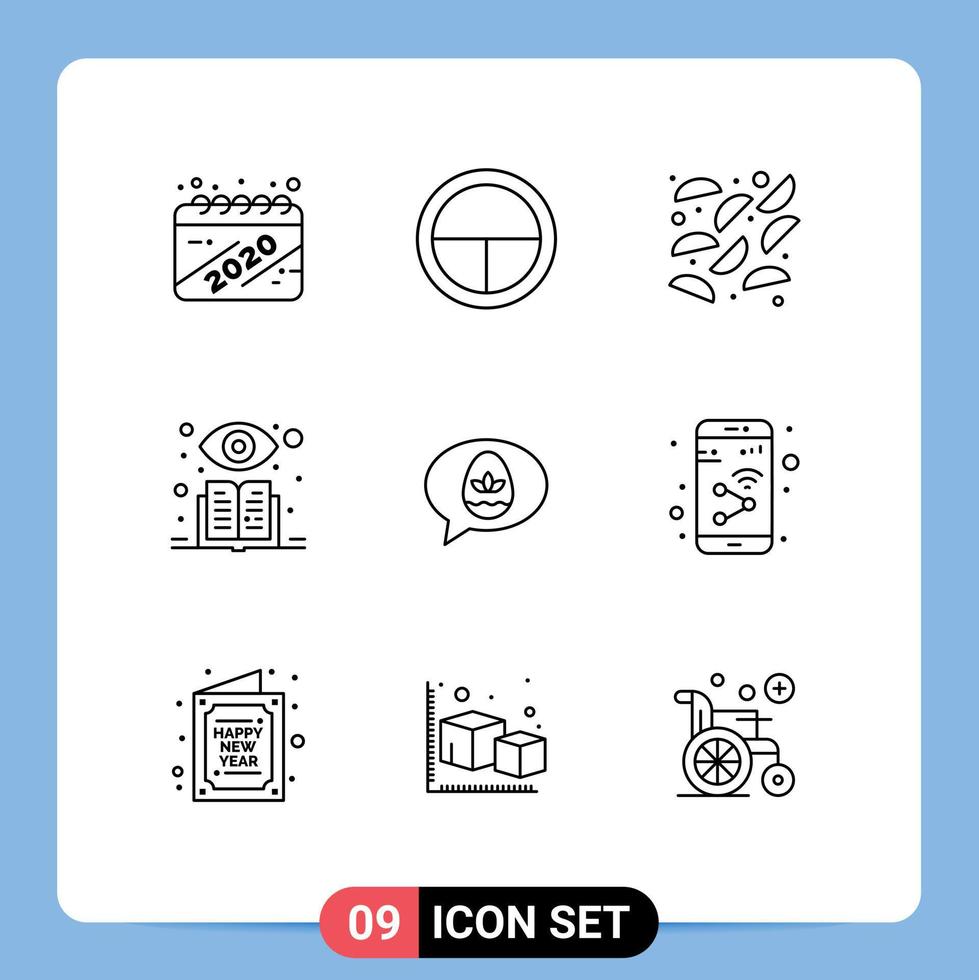 moderner Satz von 9 Umrissen und Symbolen wie Natur-Ei-Lebensmittel-Chat überwacht editierbare Vektordesign-Elemente vektor