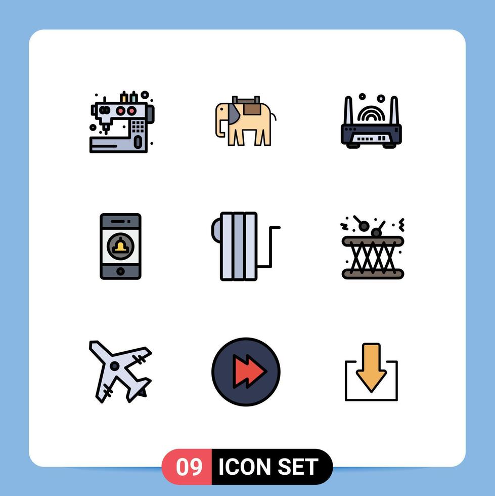 redigerbar vektor linje packa av 9 enkel fylld linje platt färger av apparater varning indisk signal- teknologi redigerbar vektor design element