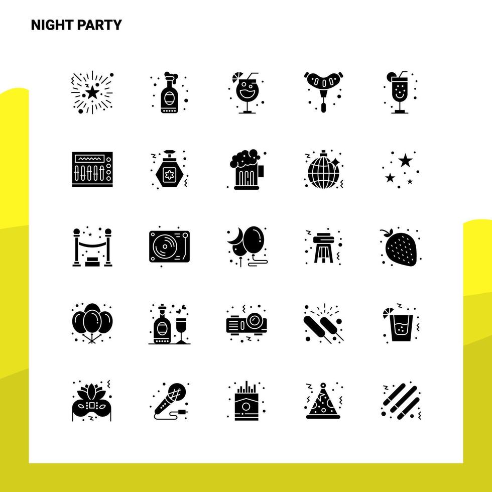 25-Nächte-Party-Icon-Set solide Glyphen-Icon-Vektor-Illustrationsvorlage für Web- und mobile Ideen für Unternehmen vektor