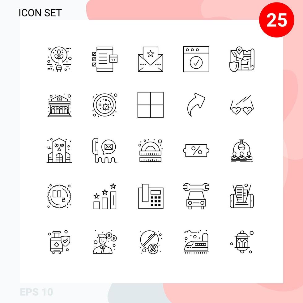 Linienpaket mit 25 universellen Symbolen für den Standort gdpr-Gerät mac app editierbare Vektordesign-Elemente vektor