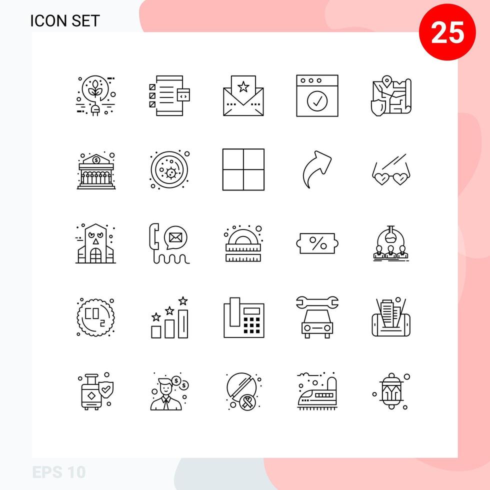 linje packa av 25 universell symboler av plats BRP enhet mac app redigerbar vektor design element