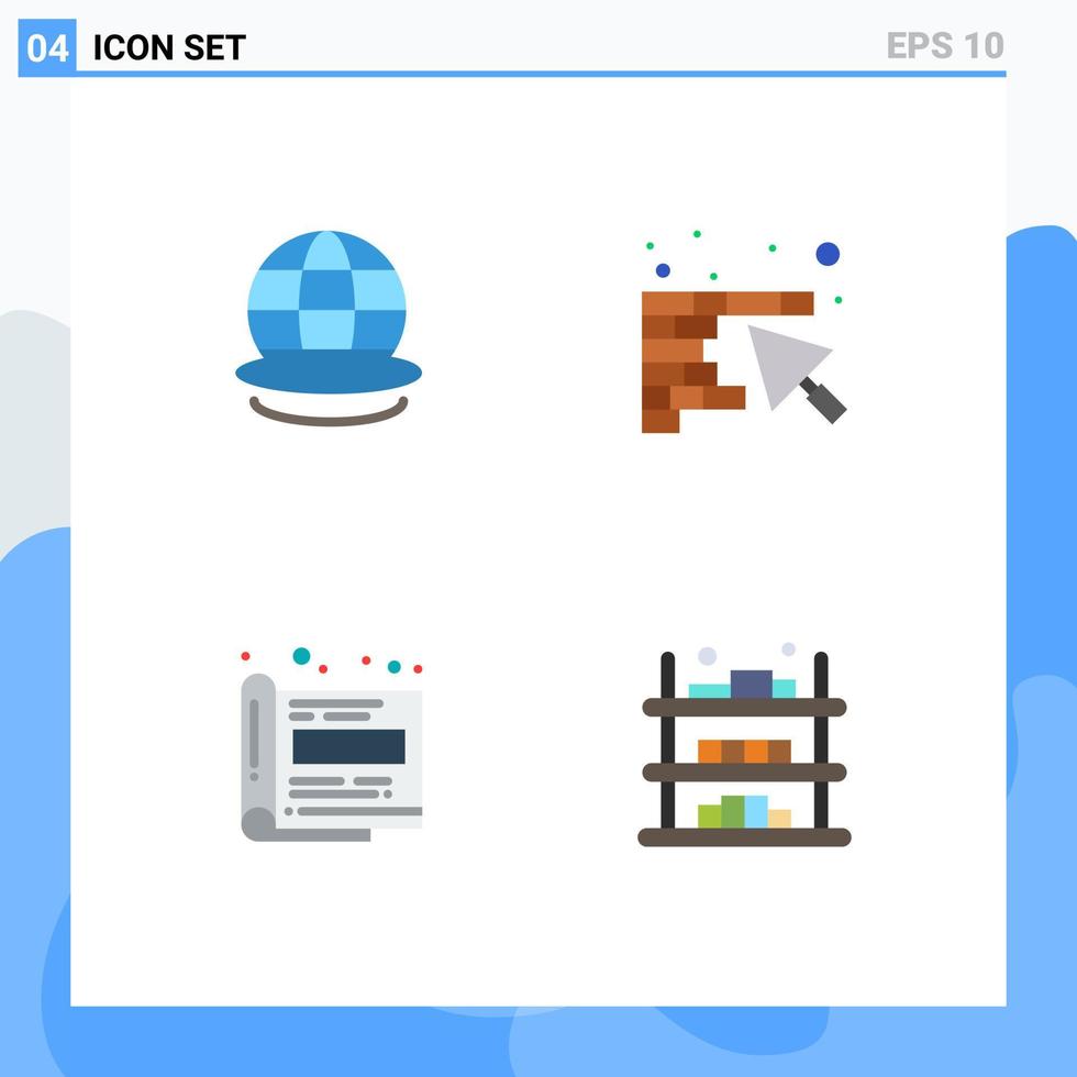 modern uppsättning av 4 platt ikoner pictograph av jord tidskrift värld verktyg papper redigerbar vektor design element
