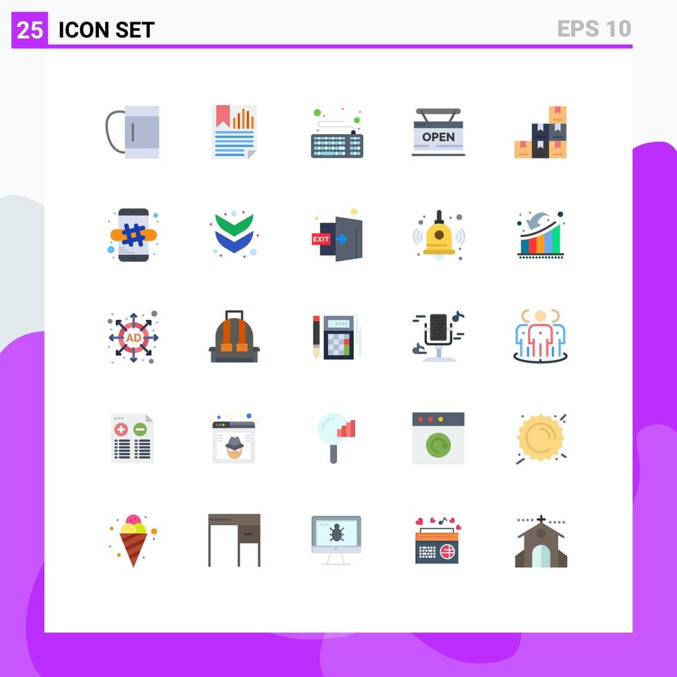 Packung mit 25 modernen flachen Farbzeichen und Symbolen für Web-Printmedien wie Box Web Computer Store offen editierbare Vektordesign-Elemente vektor