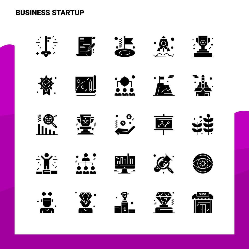 25 Business Startup Icon Set solide Glyphen-Icon-Vektor-Illustrationsvorlage für Web- und mobile Ideen für Unternehmen vektor