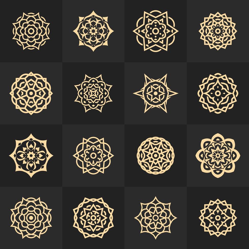 samling av kunglig lyx runda mandala logotyp design illustration i guld Färg med stjärna eller blommig begrepp vektor