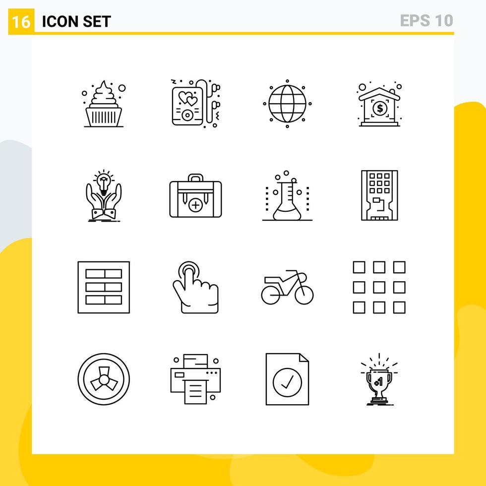 översikt packa av 16 universell symboler av händer kreativ klot idéer fast egendom redigerbar vektor design element