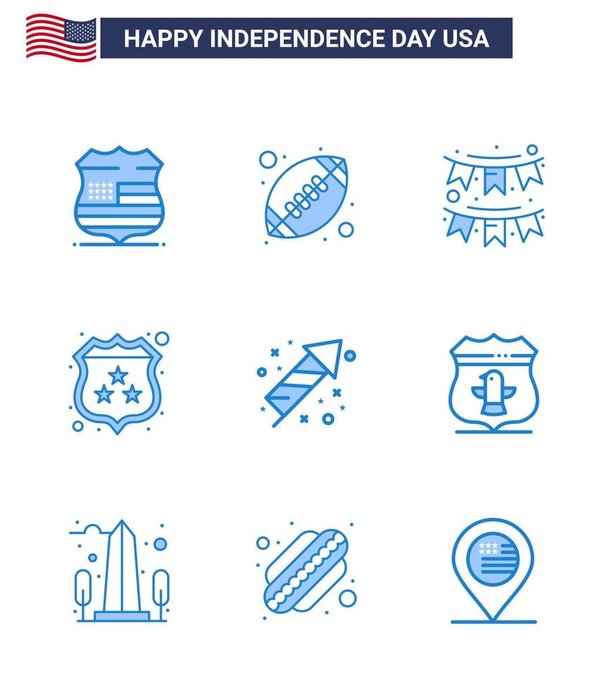 9 USA blå tecken oberoende dag firande symboler av firande skydda amerikan säkerhet krans redigerbar USA dag vektor design element