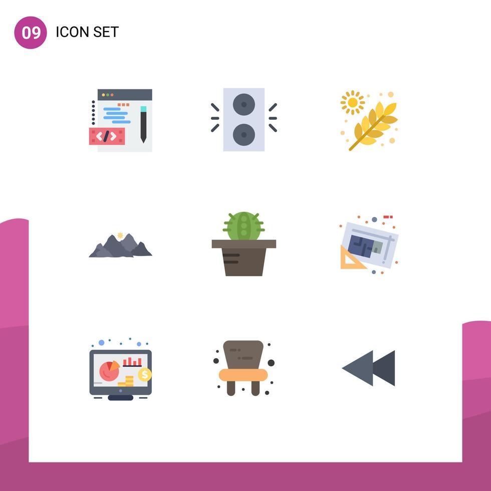 grupp av 9 platt färger tecken och symboler för pott scen jordbruk natur landskap redigerbar vektor design element