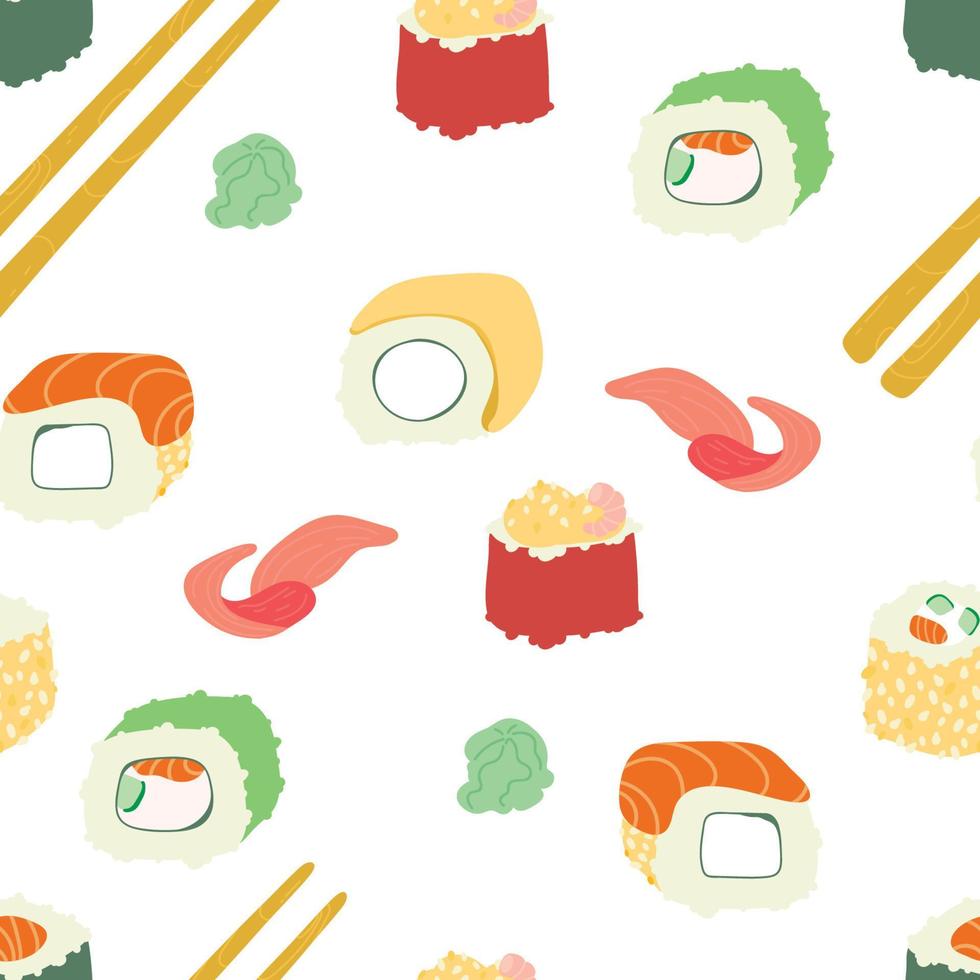 Sushi-Rollen-Muster nahtlos. traditioneller japanischer essenshintergrund. Vektortextur vektor