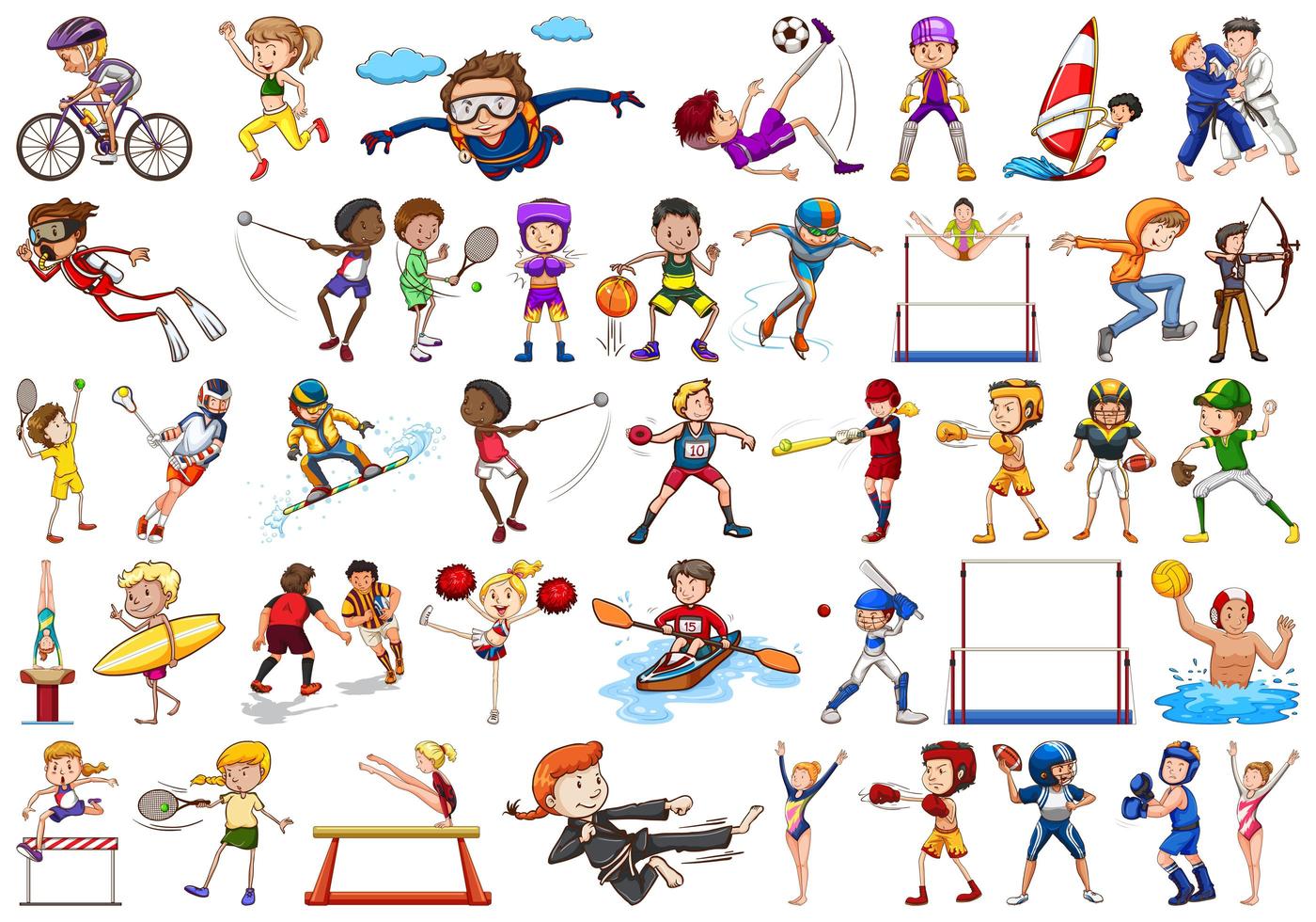 sportaktiviteter av pojkar, flickor, barn, idrottare isolerade vektor
