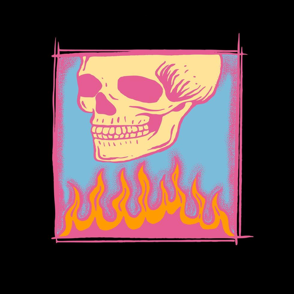 illustration handgezeichneter brennschädel rosa bunter vektor für t-shirt, aufkleber etc