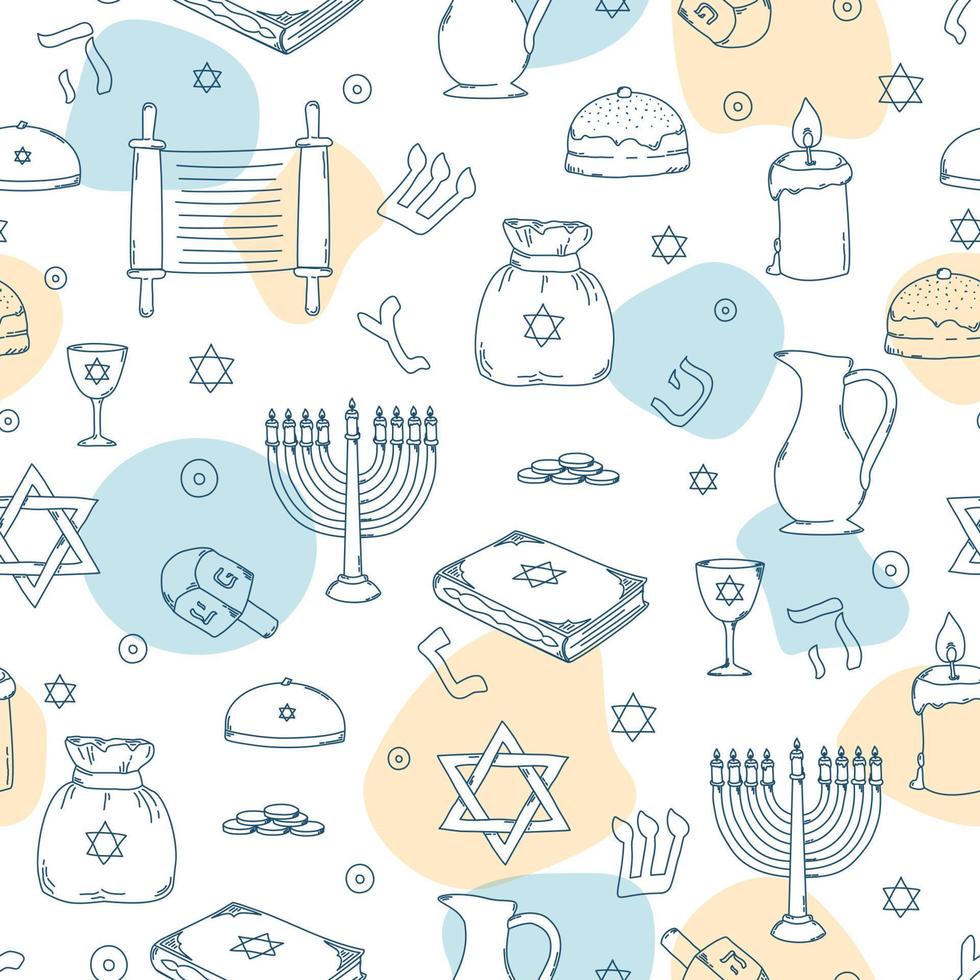 sömlös mönster med dekorativ element av jewish Semester hanukkah. olika objekt av jewish festival begrepp. vektor illustration.