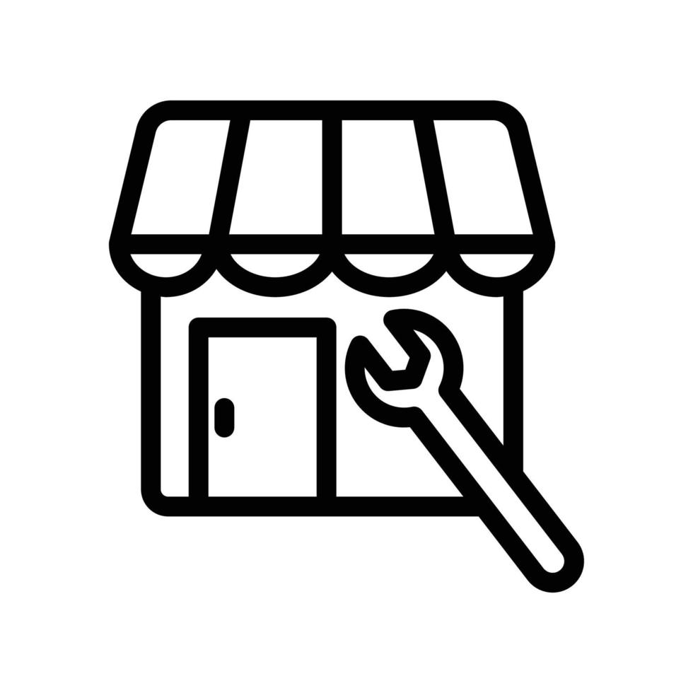 Store-Line-Icon-Darstellung mit Schraubenschlüssel. geeignet für Shop-Reparatur-Symbol. Symbol im Zusammenhang mit E-Commerce. einfaches Vektordesign editierbar. pixelgenau bei 32 x 32 vektor