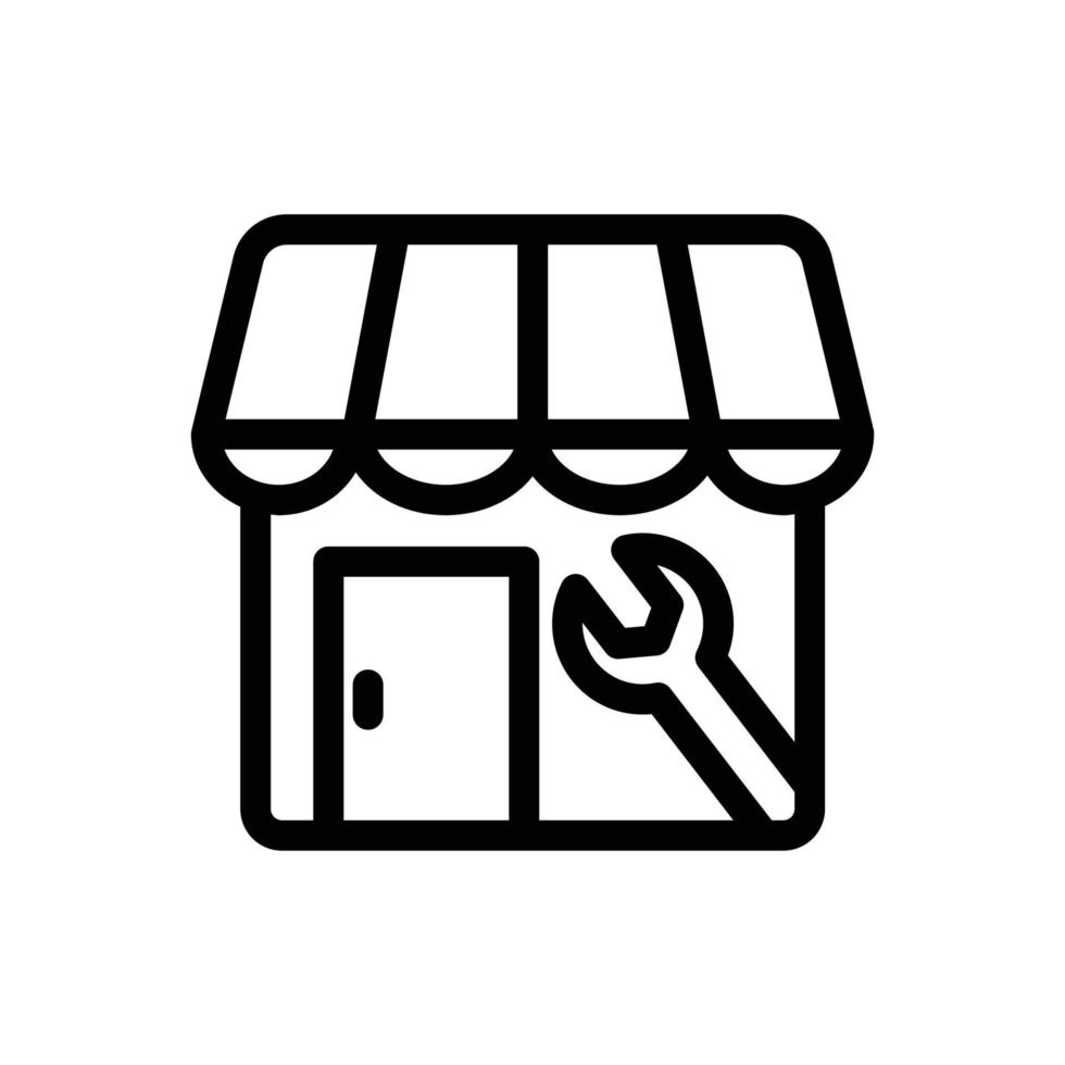 Store-Line-Icon-Darstellung mit Schraubenschlüssel. geeignet für Shop-Reparatur-Symbol. Symbol im Zusammenhang mit E-Commerce. einfaches Vektordesign editierbar. pixelgenau bei 32 x 32 vektor