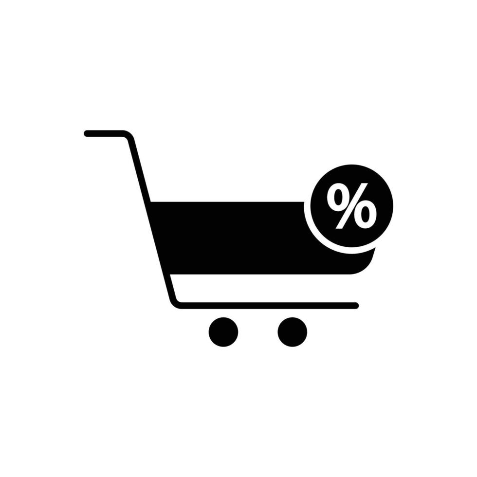 Trolley-Symbol-Darstellung mit Prozent. Glyphen-Symbolstil. geeignet für Rabattsymbol. Symbol im Zusammenhang mit E-Commerce. einfaches Vektordesign editierbar. pixelgenau bei 32 x 32 vektor