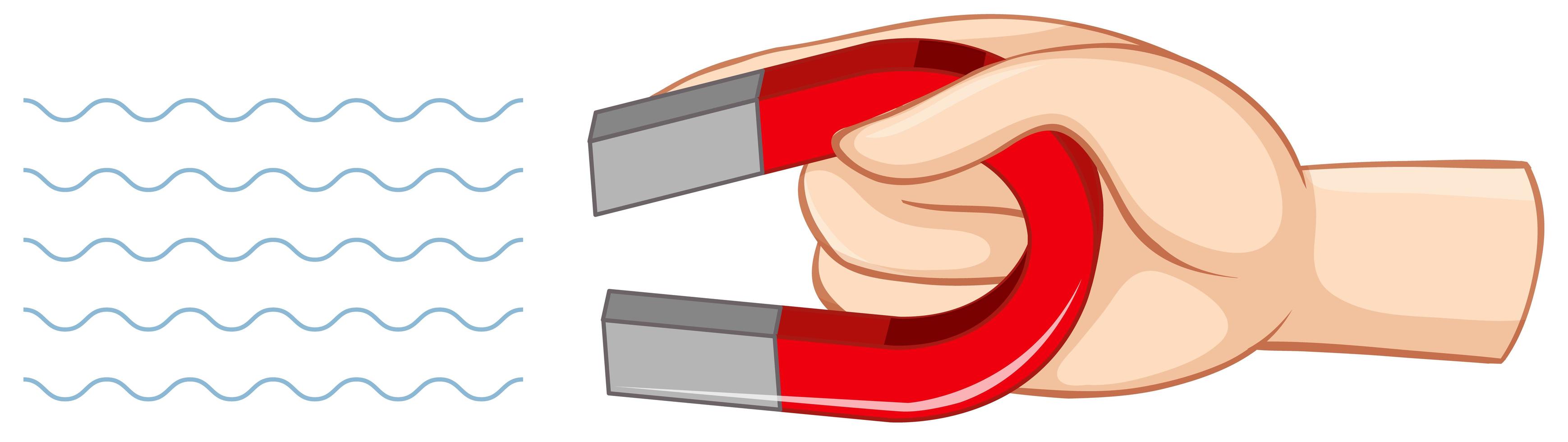 Hand, die roten Hufeisenmagneten lokalisiert auf weißem Hintergrund hält vektor
