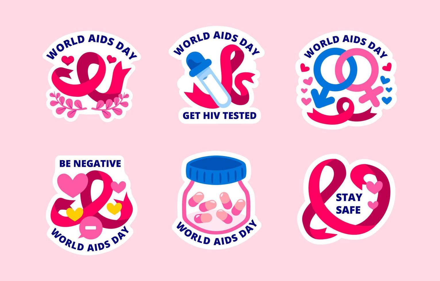 Stickerset zum Welt-Aids-Tag vektor