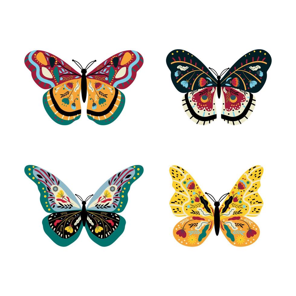uppsättning av fjärilar och med mönster vektor