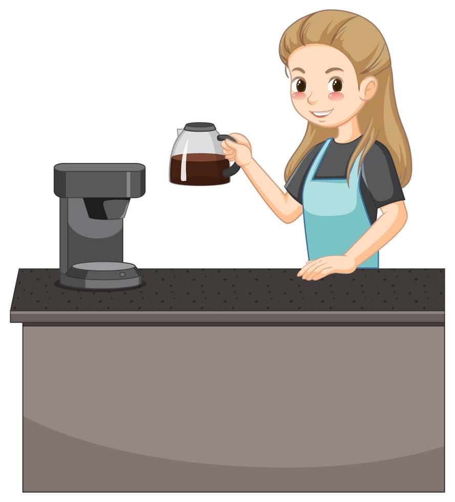 barista lady seriefigur med kaffe vektor