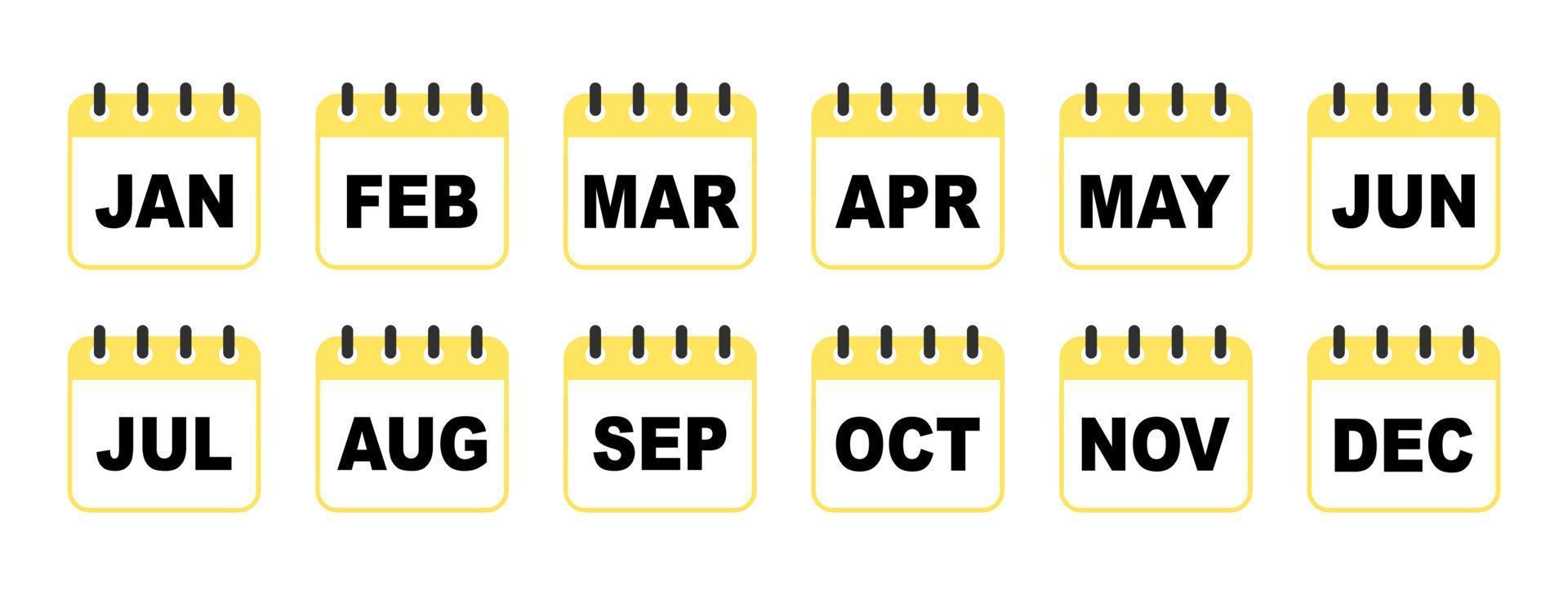 Allt månader av de år i ett uppsättning. kalender uppsättning vektor