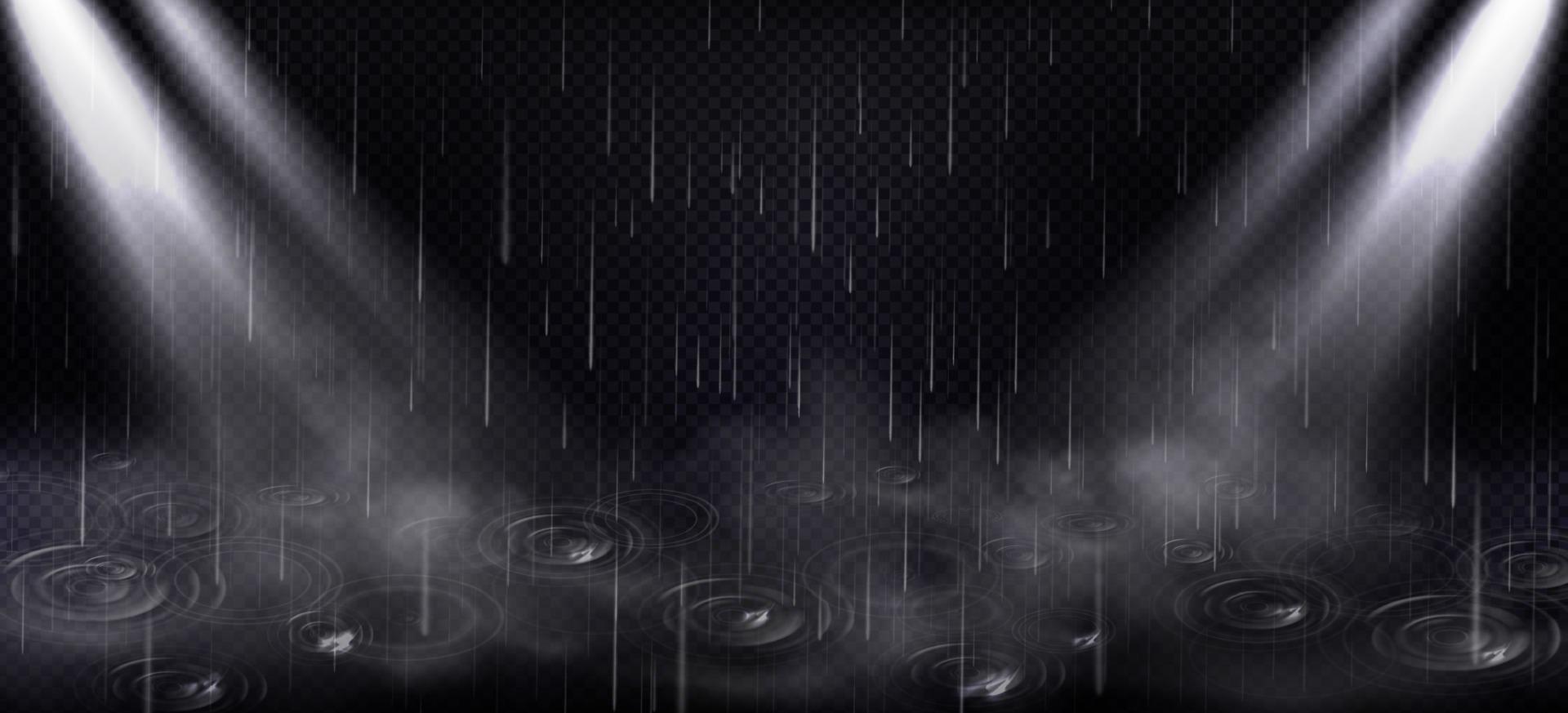 Regen, Pfützenwellen oder Scheinwerferstrahlen im Hintergrund vektor