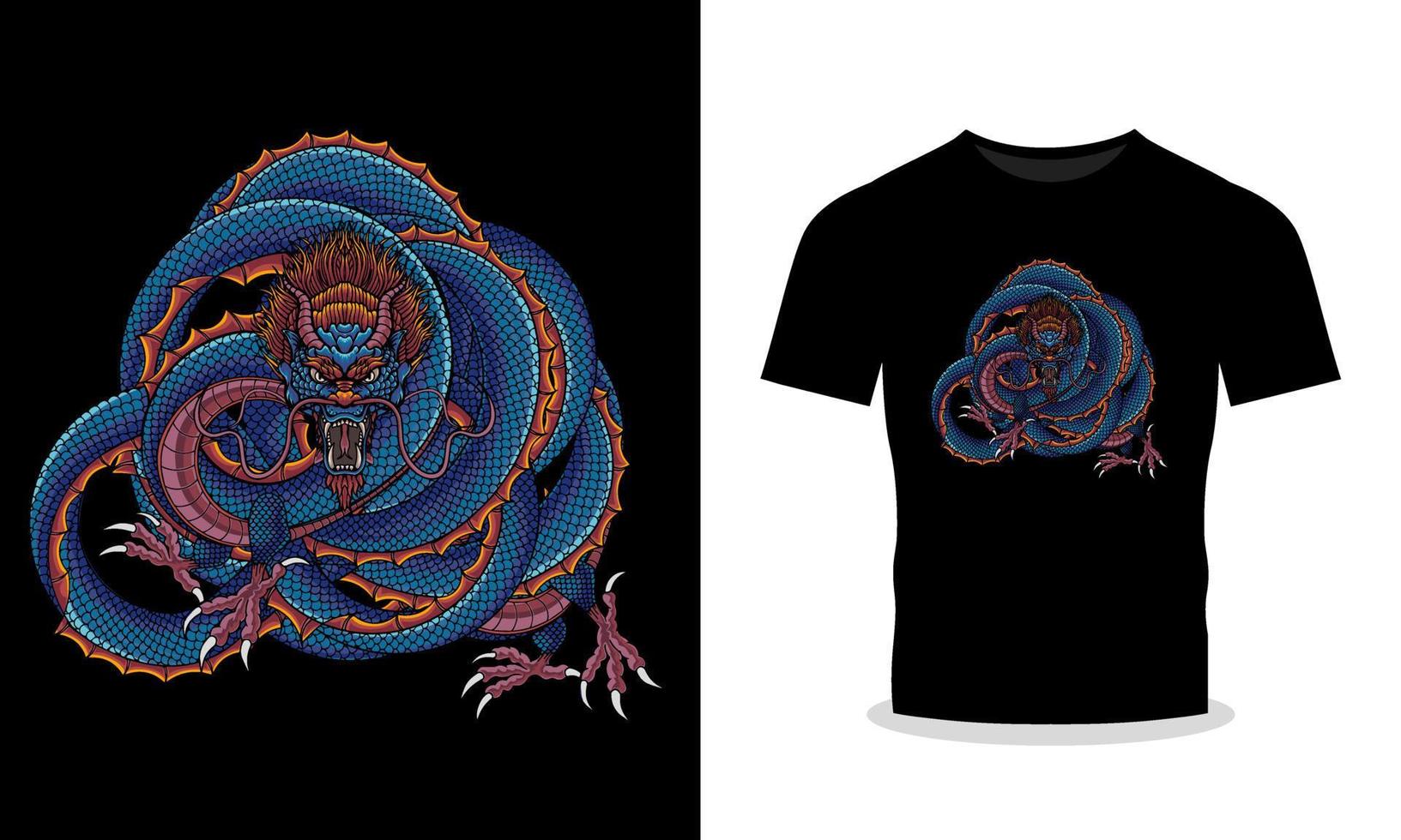 T-Shirt-Vektorillustration des Drachen im japanischen Stil vektor