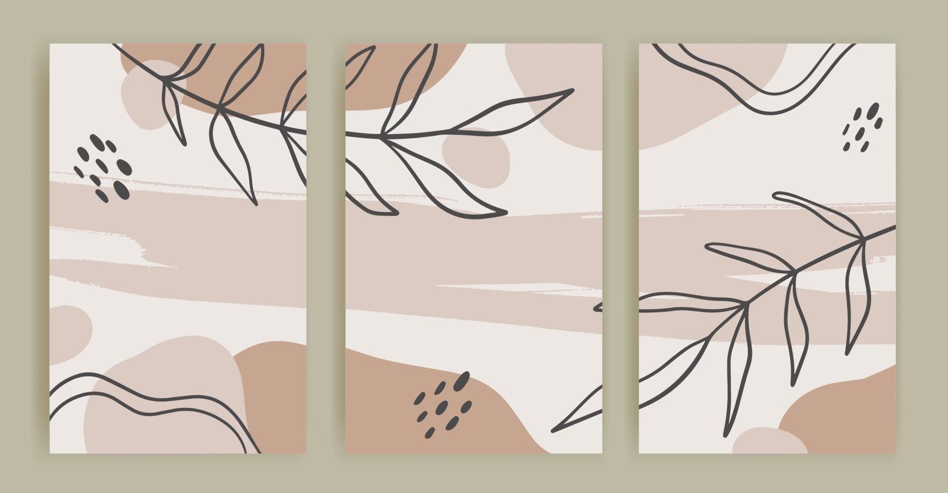 Boho abstrakter handgezeichneter Hintergrund mit abstrakten Formen und Blättern. Vorlagen für Social-Media-Geschichten vektor