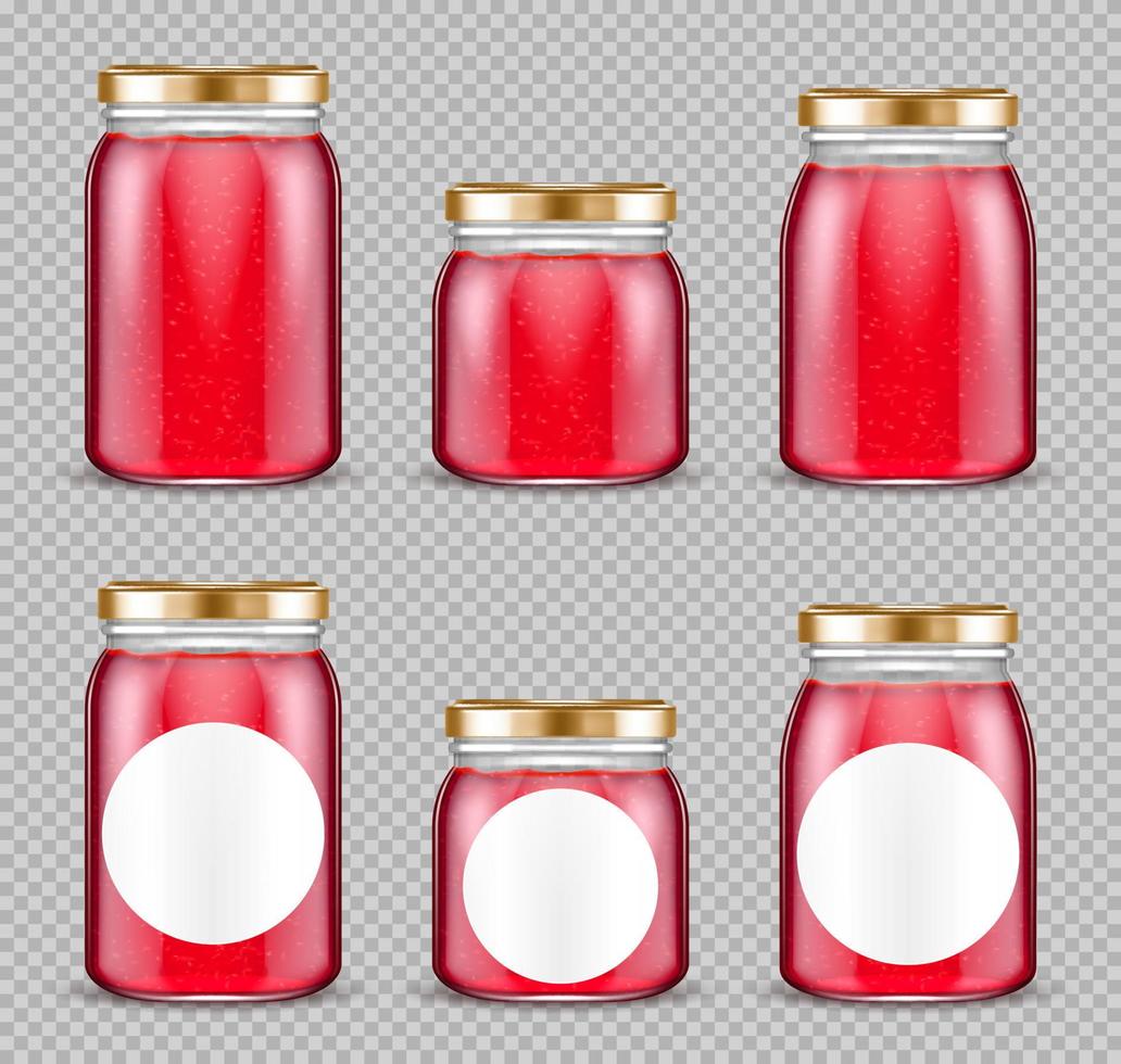 Marmeladengläser, Glasbehälter für Fruchtgelee-Sets vektor