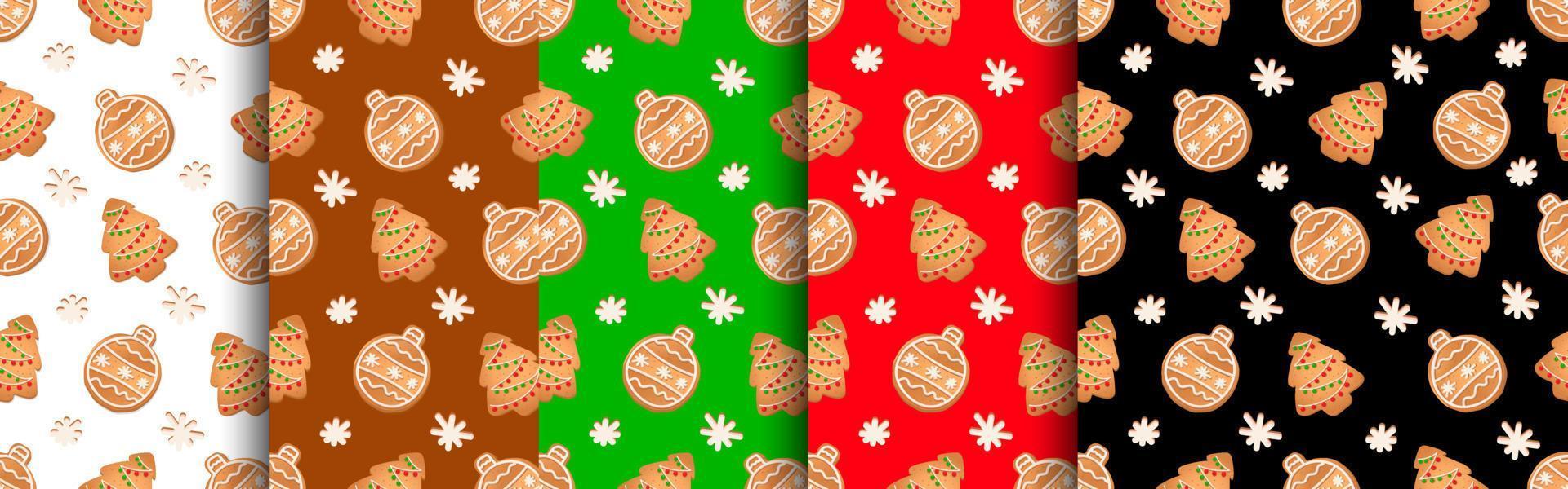 Nahtloses Muster mit Ingwerplätzchen. Lebkuchen, Weihnachtsbaum, Weihnachtskugel. vektor