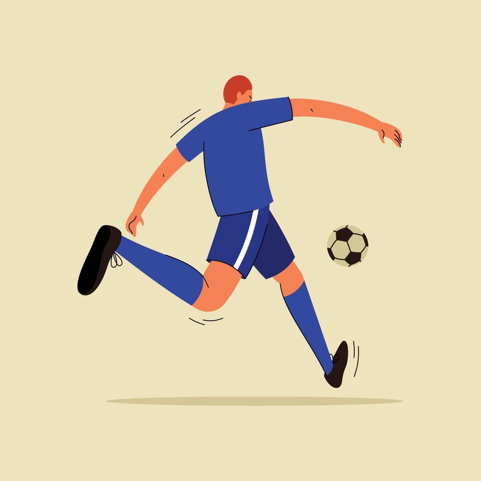 fußballspieler mit flacher illustration des fußballs. Männer Fußballspieler flaches Vektordesign. vektor