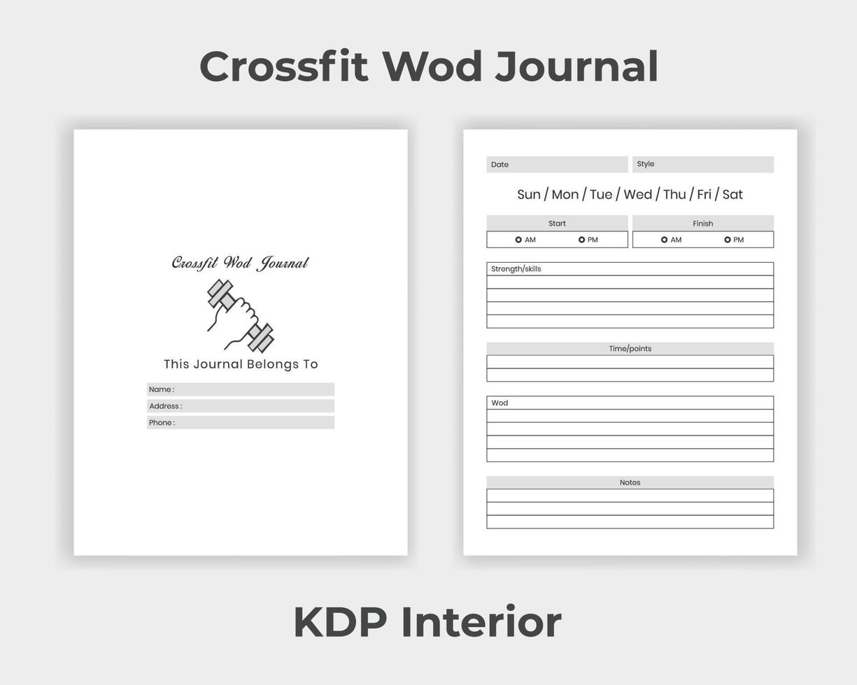 KDP Interior Crossfit Holz Journal, täglicher Trainingsplaner und Body Strength Tracker einzigartige Designvorlage vektor