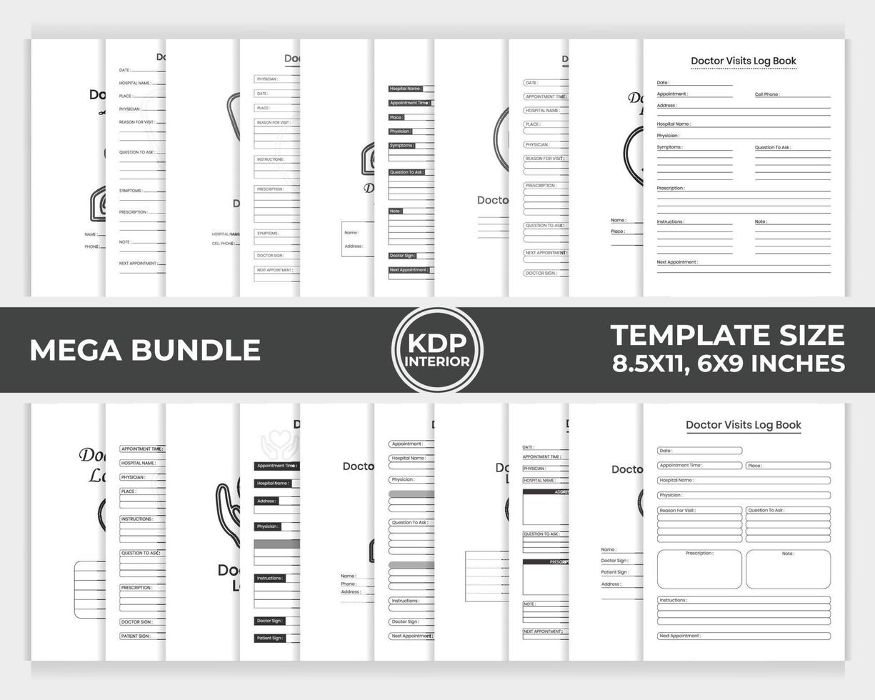 KDP Interior Bundle Arztbesuche Logbuch Einzigartige Designvorlage vektor