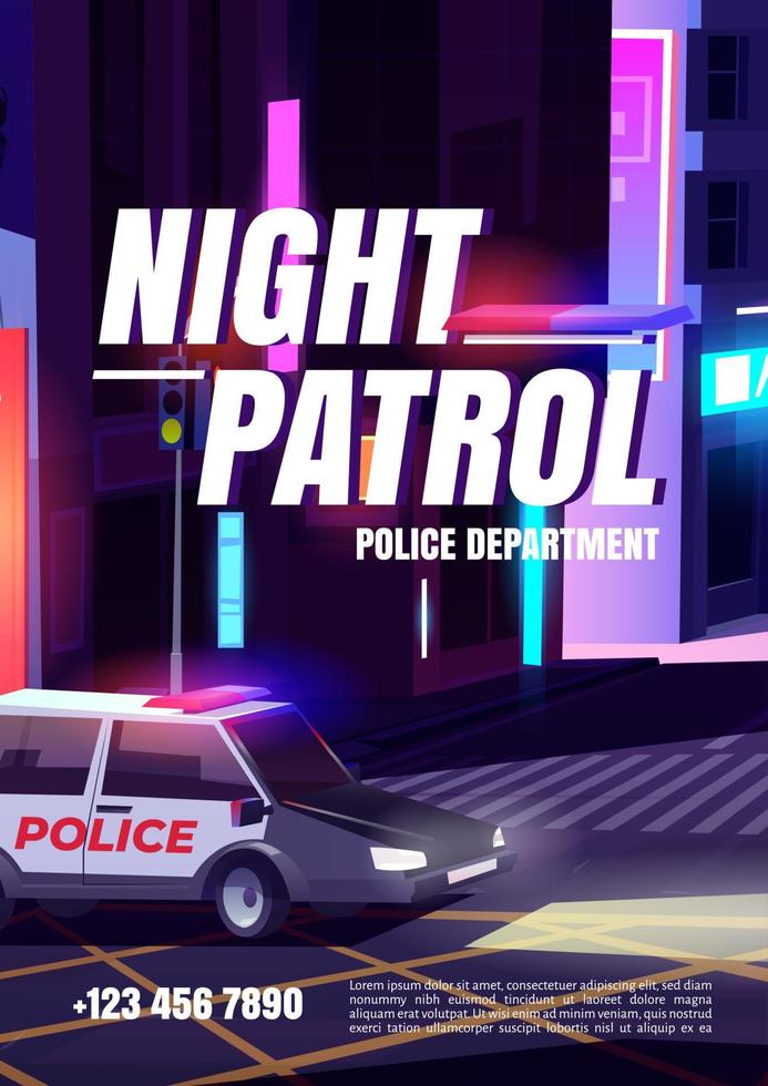 Nachtpatrouille mit Cartoon-Poster der Polizeibehörde vektor