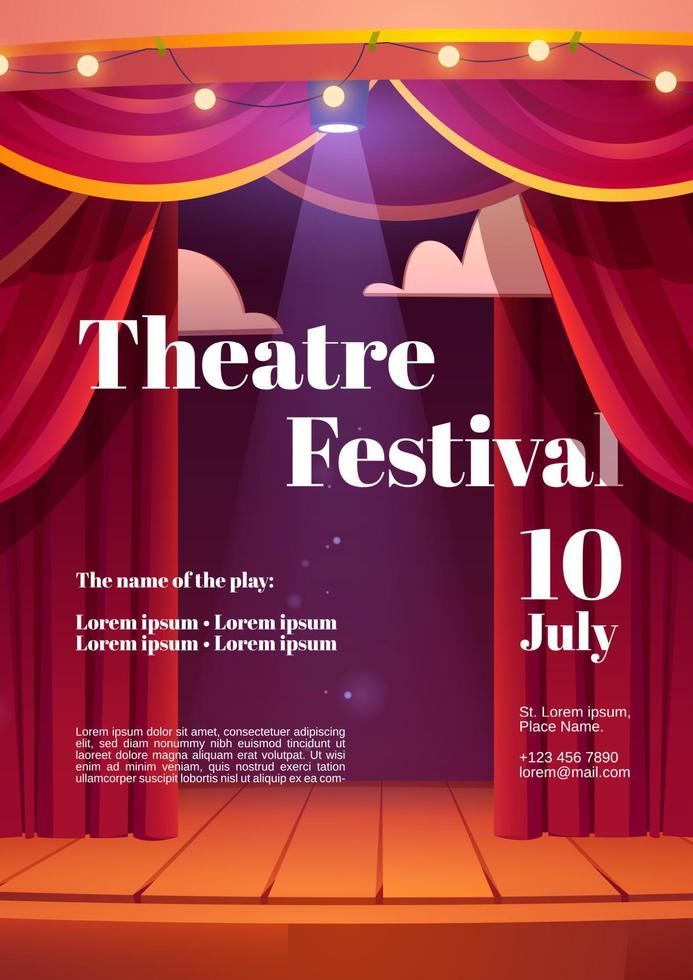theaterfestival-karikaturplakat mit roter hinterbühne vektor