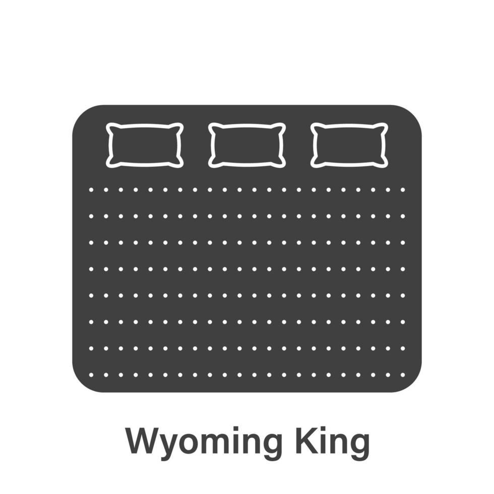 bett größe abmessung. Matratze Wyoming King Silhouette Symbol. Bettlängenmessung für Schlafgemach im Hotel- oder Heimpiktogramm. Matratzengröße für Schlafzimmer. isolierte vektorillustration. vektor