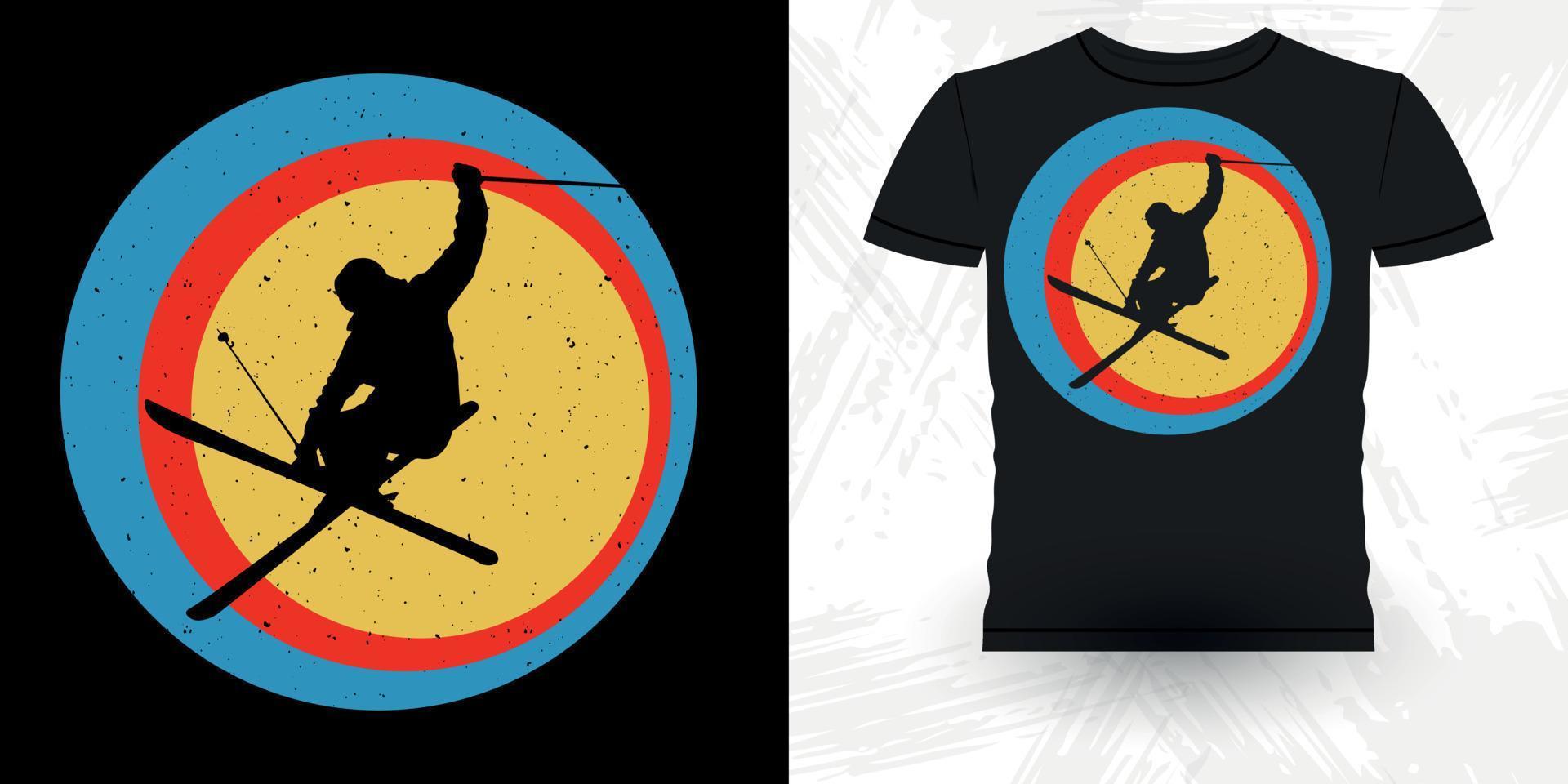 åka skidor älskare rolig skidåkning sporter retro årgång åka skidor t-shirt design vektor